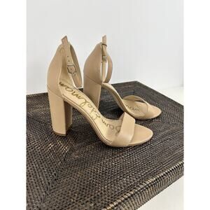 Sam Edelman‎ Womens Size 9M Yaro Ankle Strap Sandal Heel Classic Nude Leather